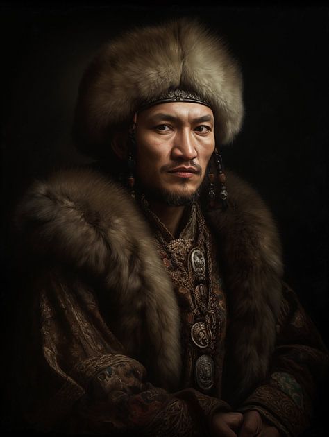 De Geest van de Steppe – Portret van een Mongoolse Krijger — digitale portretkunst van Danny van Eldik
