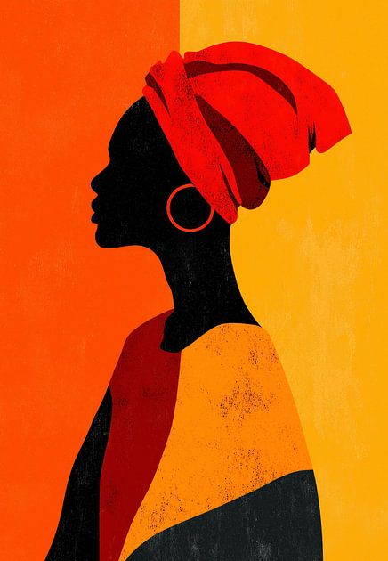 Silhouet in rood en goud — digitale portretkunst van Danny van Eldik