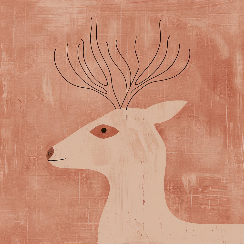 Minimalistisch Hert in Terracotta en Beige | Japandi Dierenkunst
