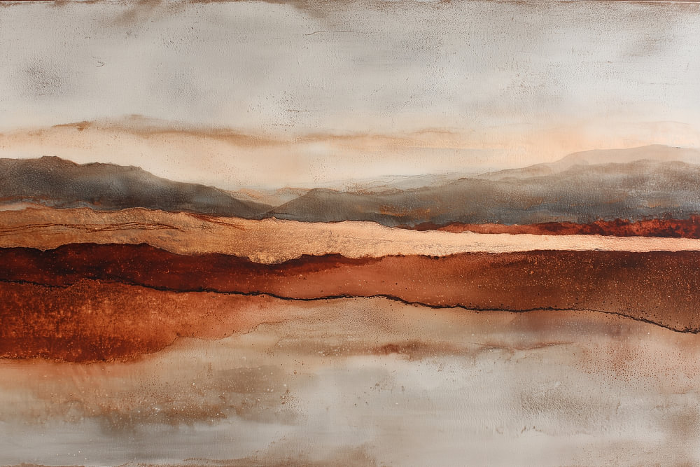 Aardse Horizon | Abstract Landschap in Roest, Koper en Beige